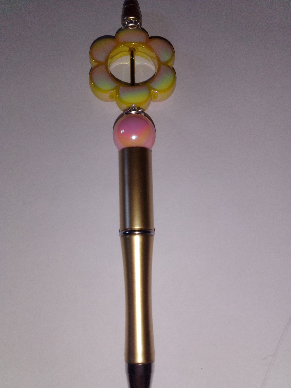 Floral Top Gold-Tone Ballpoint Pen with Pastel Accents